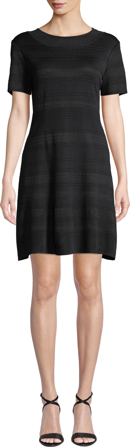 Misook Short-Sleeve Fit-&-Flare Paneled Dress
