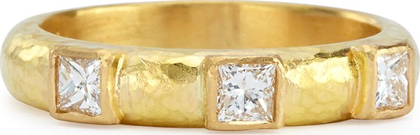 Elizabeth Locke 19k Gold & Square Diamond Stack Ring, Size 6.5