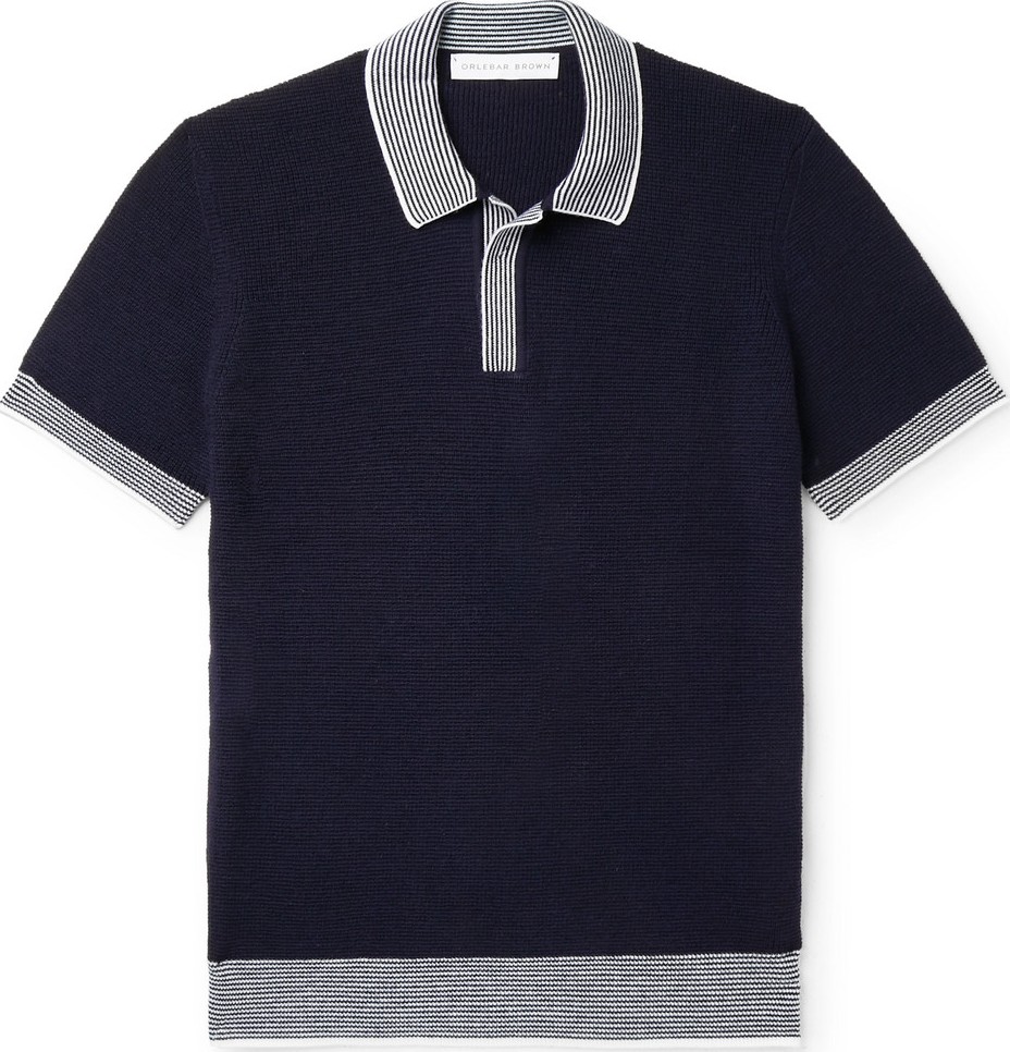 Orlebar Brown Horton Slim-Fit Stripe-Trimmed Merino Wool Polo Shirt