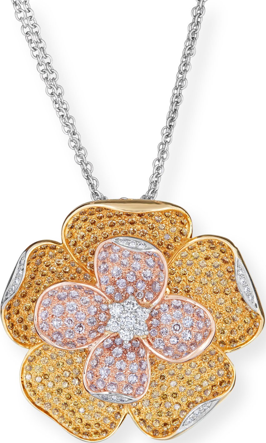 ZYDO Limoncello Tricolor 18k Gold & Diamond Flower Necklace