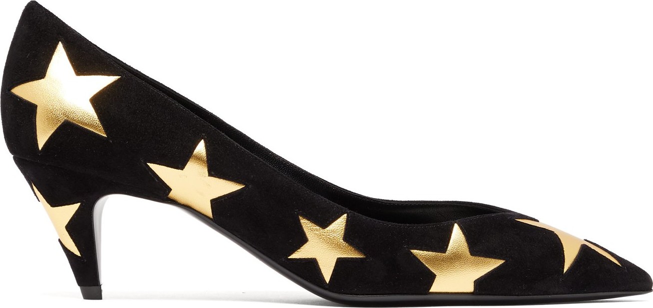 Saint Laurent Charlotte star leather and suede pumps
