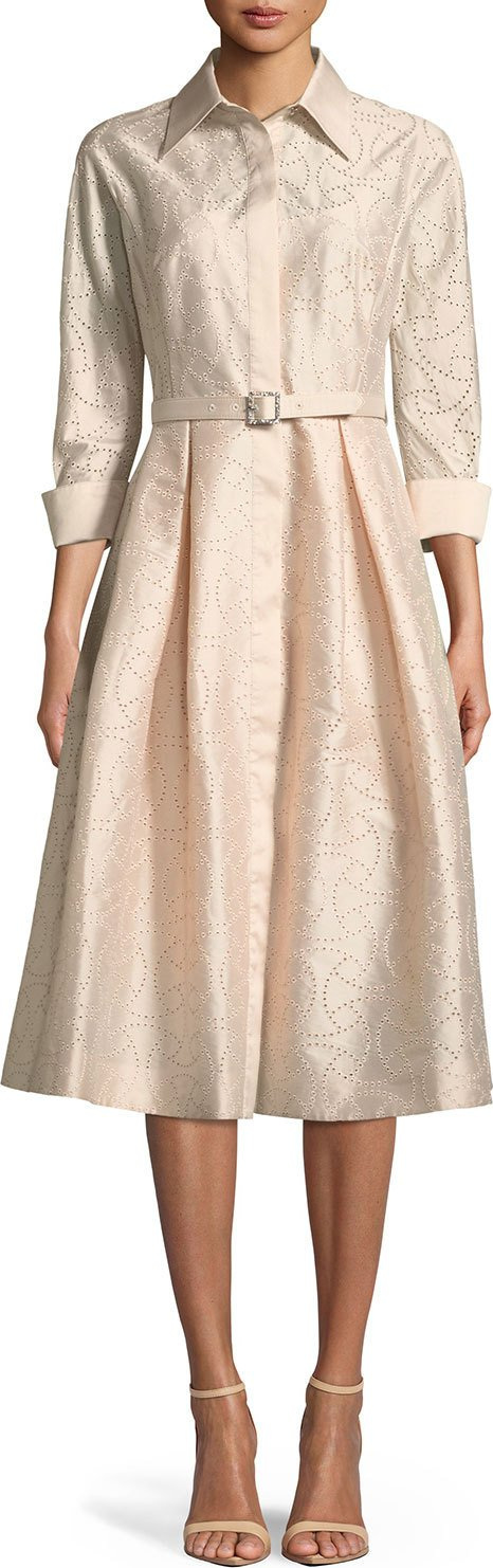 Rickie Freeman for Teri Jon Eyelet Taffeta Midi Shirtdress