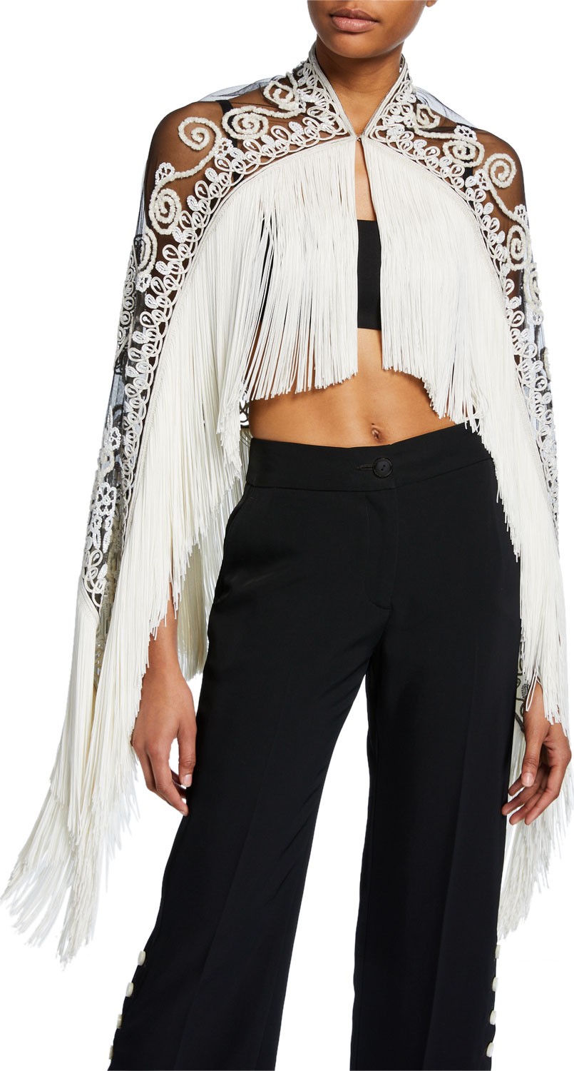 Naeem Khan Fringed Short Detailed Shawl