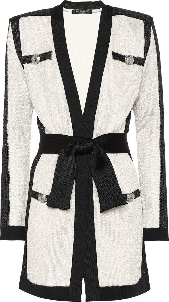 Balmain Sequined belted cardigan