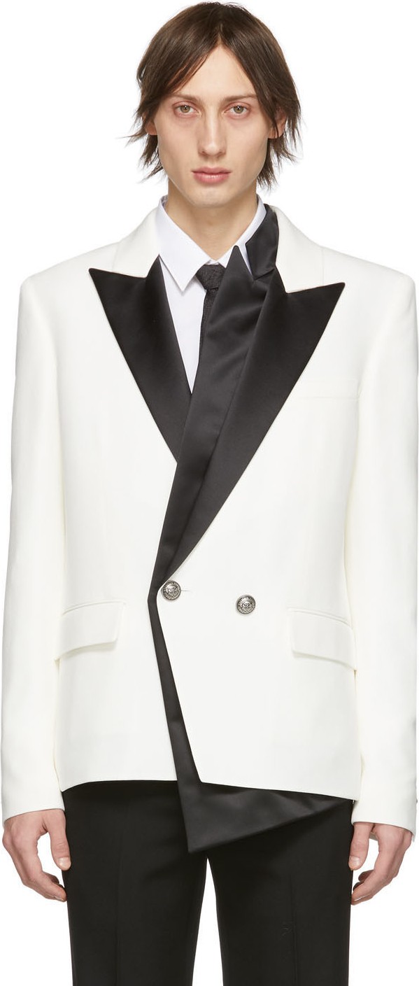 Balmain White & Black Crepe Double-Breasted Blazer