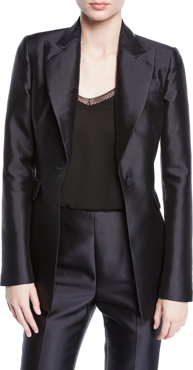Gabriela Hearst Serge Silk-Wool Pearl-Embellished Blazer