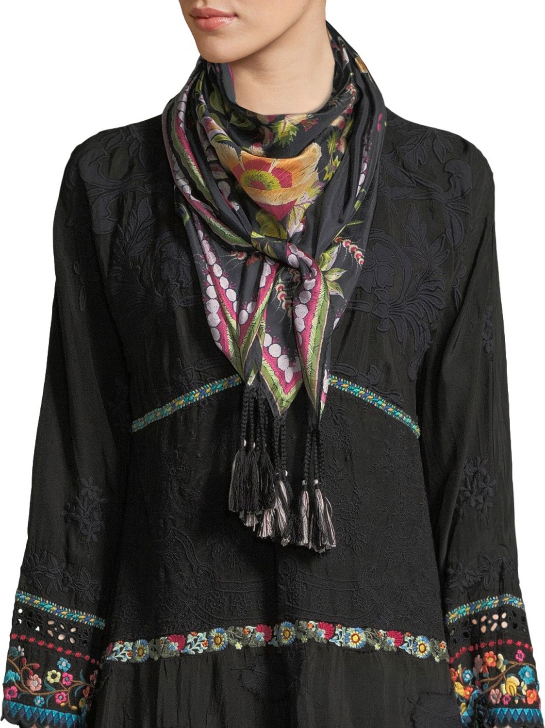 Johnny Was Gilmore Floral Silk Georgette Scarf