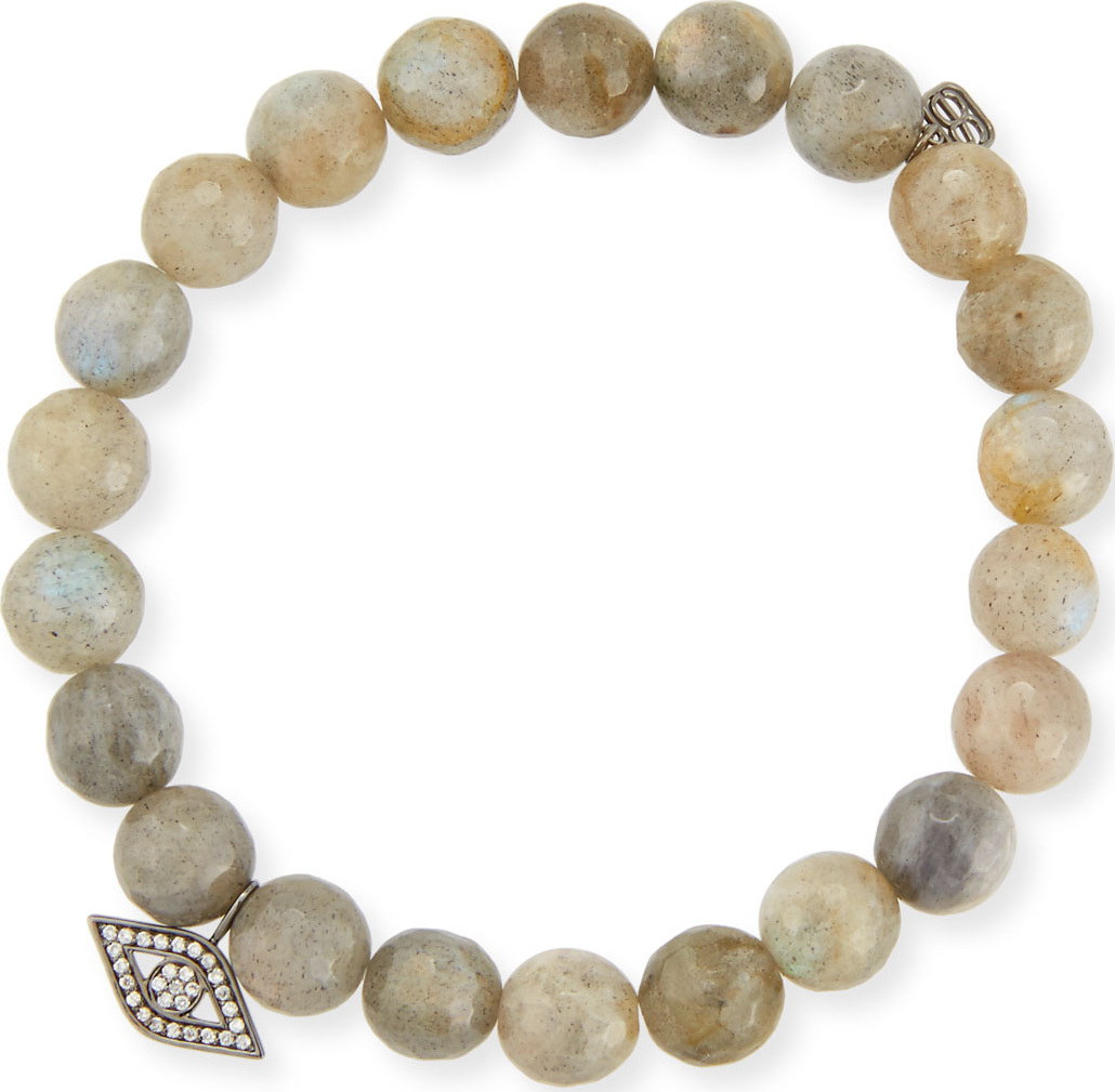 Sydney Evan Anniversary Beaded Labradorite Bracelet with Diamond Evil Eye Charm