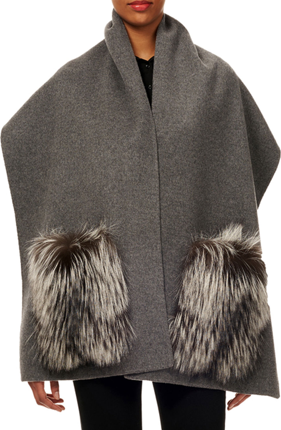 Gorski Wool Stole w/ Fur Patch Pockets