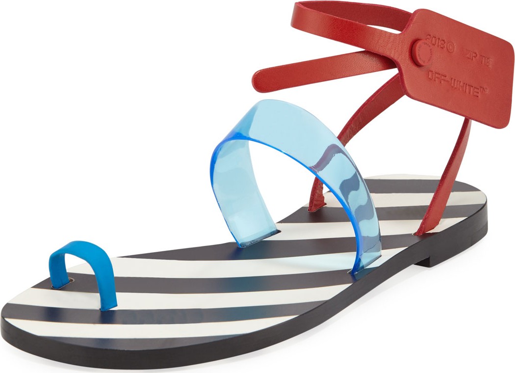 Off White Zip Tie Capri Toe-Ring Sandals