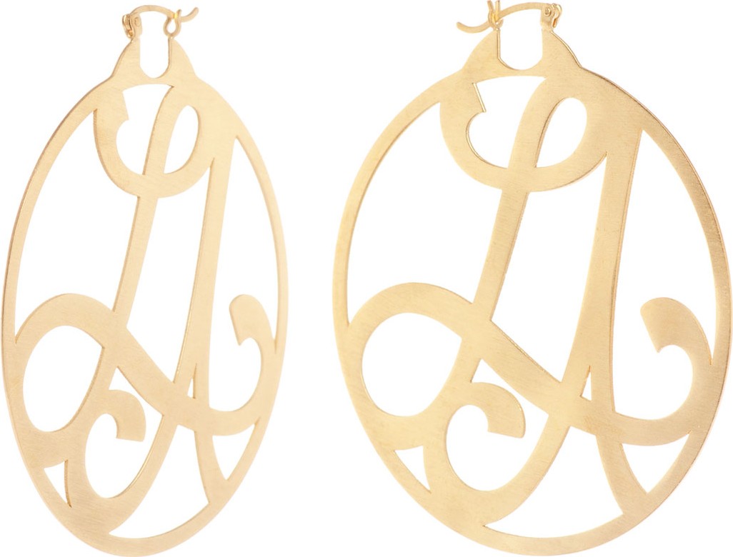 K Kane Medium 2-Initial Monogram Hoop Earrings, Yellow Gold