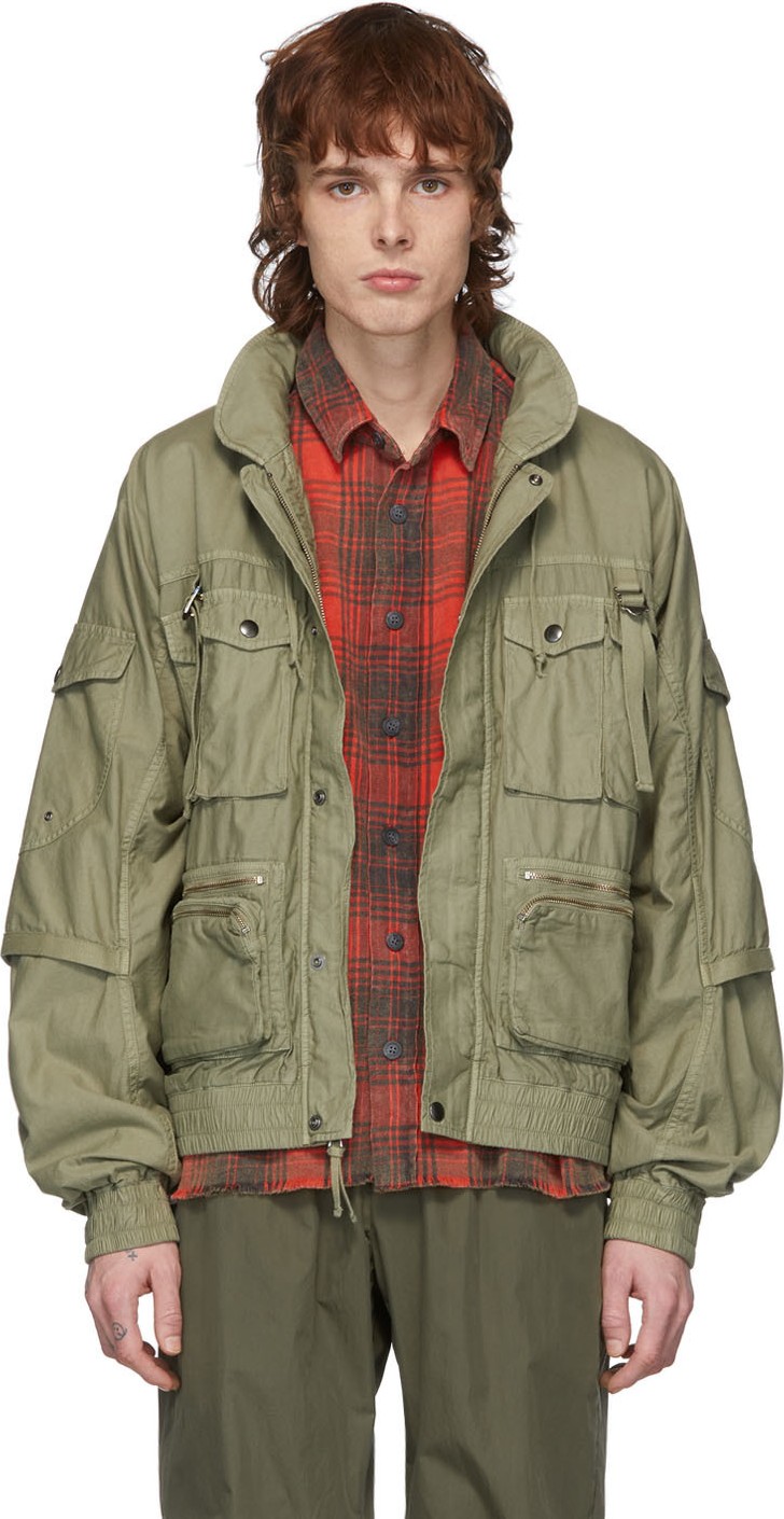 John Elliott Green Sateen Canopy Bomber Jacket