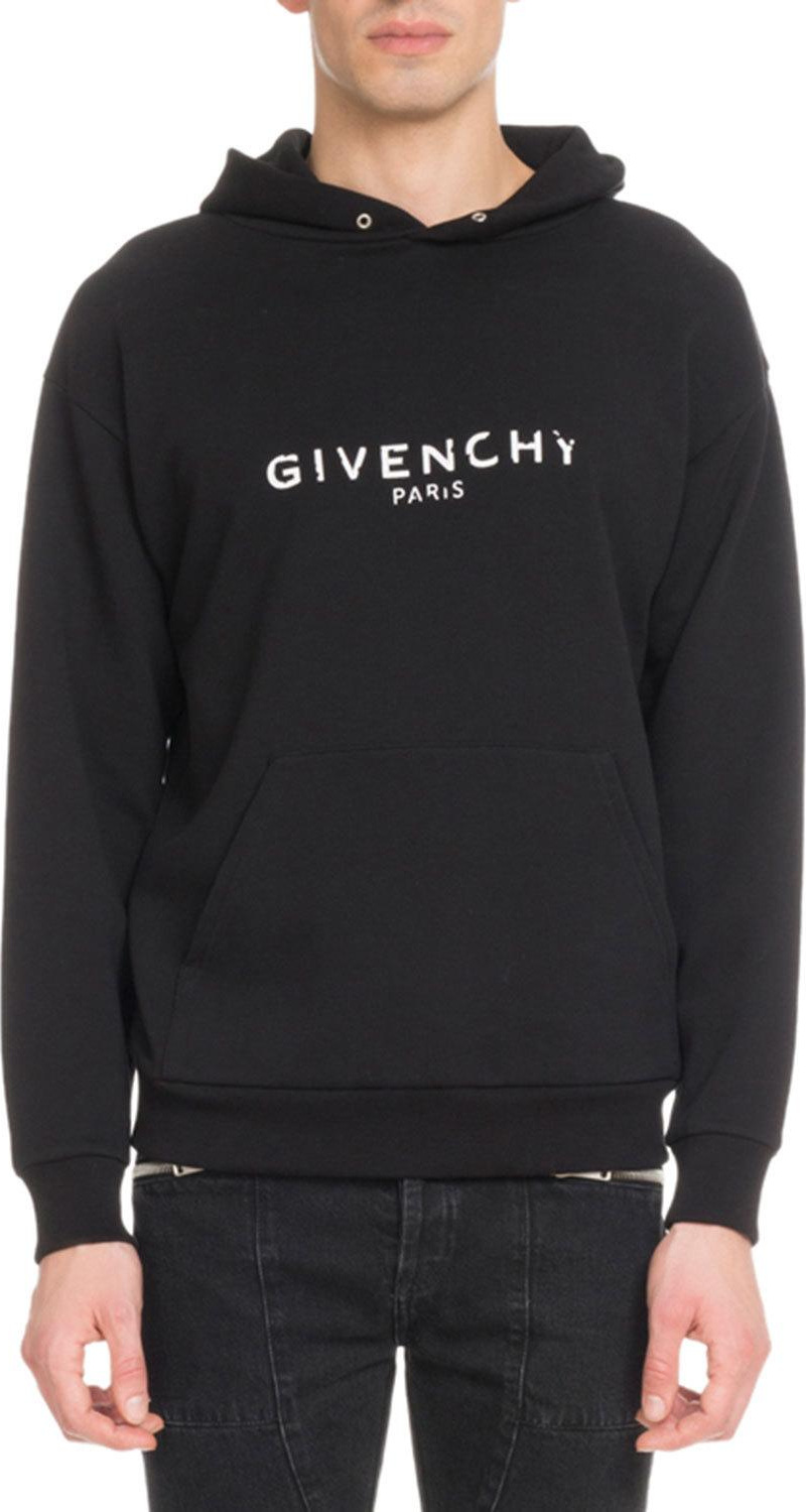 Givenchy Men's Destroyed Logo Loopback Hoodie Sweatshirt