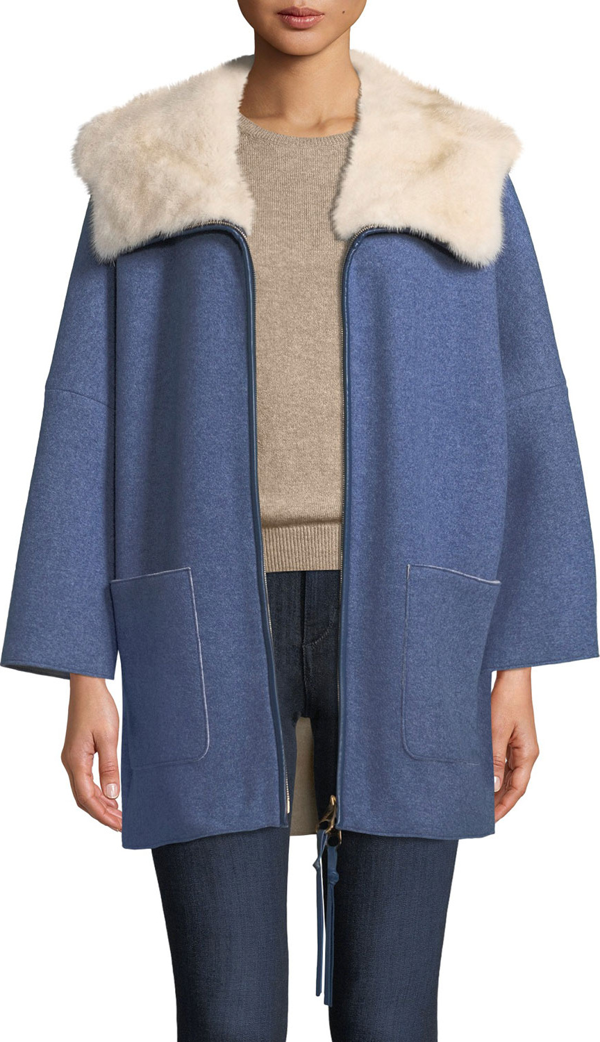 Agnona Mink Fur-Lined Hooded Cashmere Coat