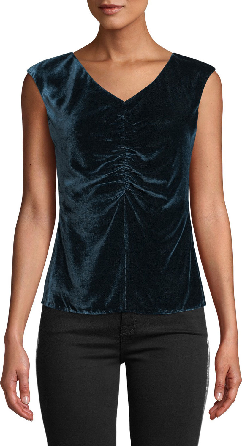 Rebecca Taylor Velvet Ruched Sleeveless Top