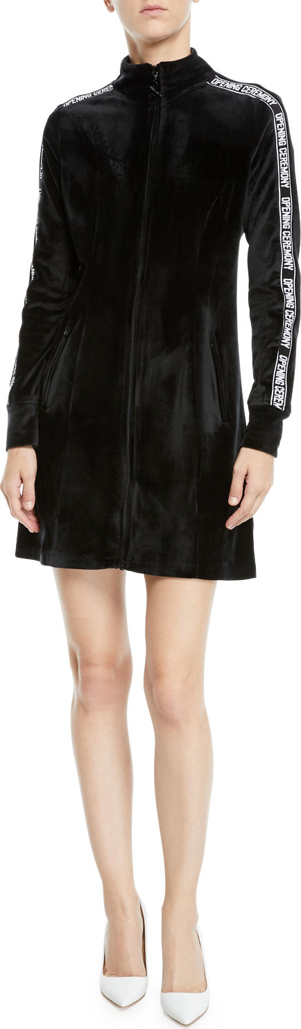 Opening Ceremony Plush Velour Logo Long-Sleeve Track Dress