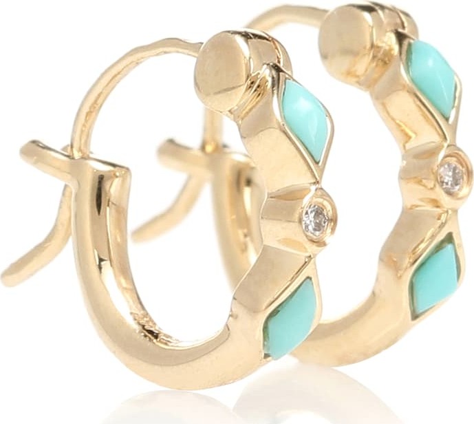 Sydney Evan Turquoise diamond bezel 14kt gold huggie hoop earrings