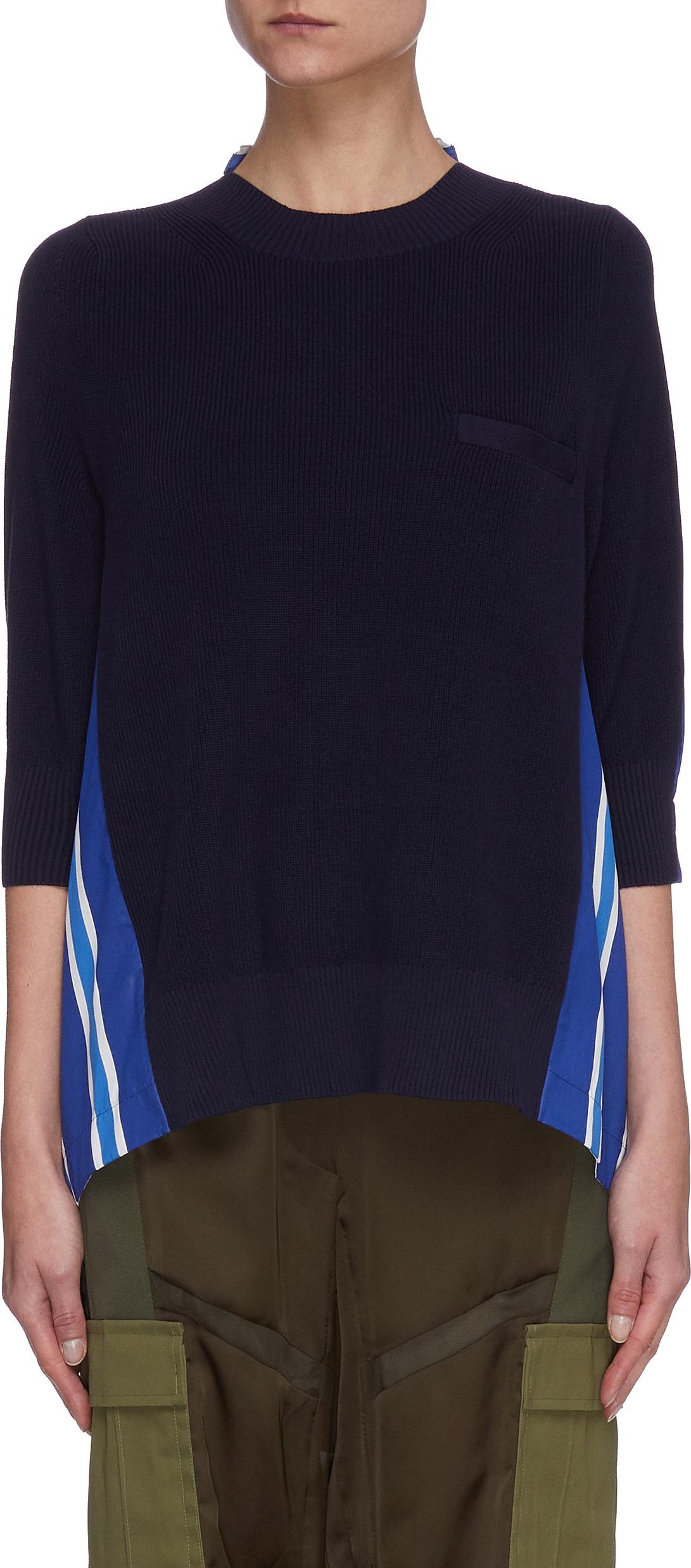 Sacai Pleated stripe back knit top