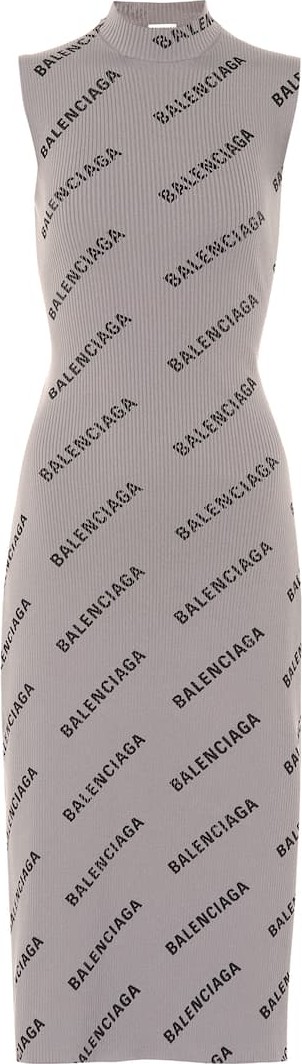 Balenciaga Allover Logo knitted wrap dress