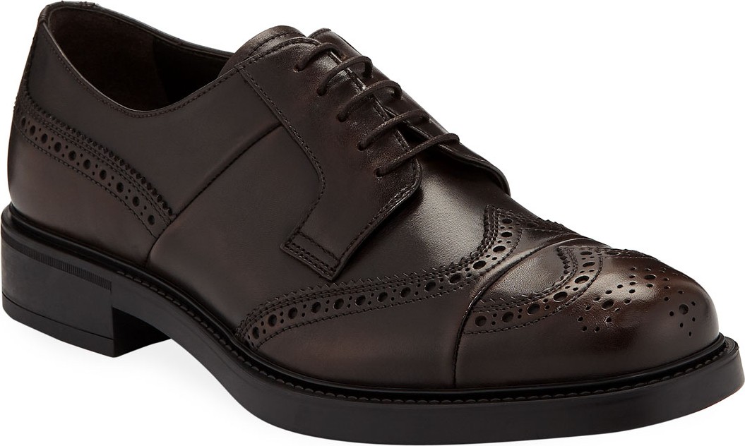 Prada Men's Vitello Bristol Lace-Up Brogue Oxford