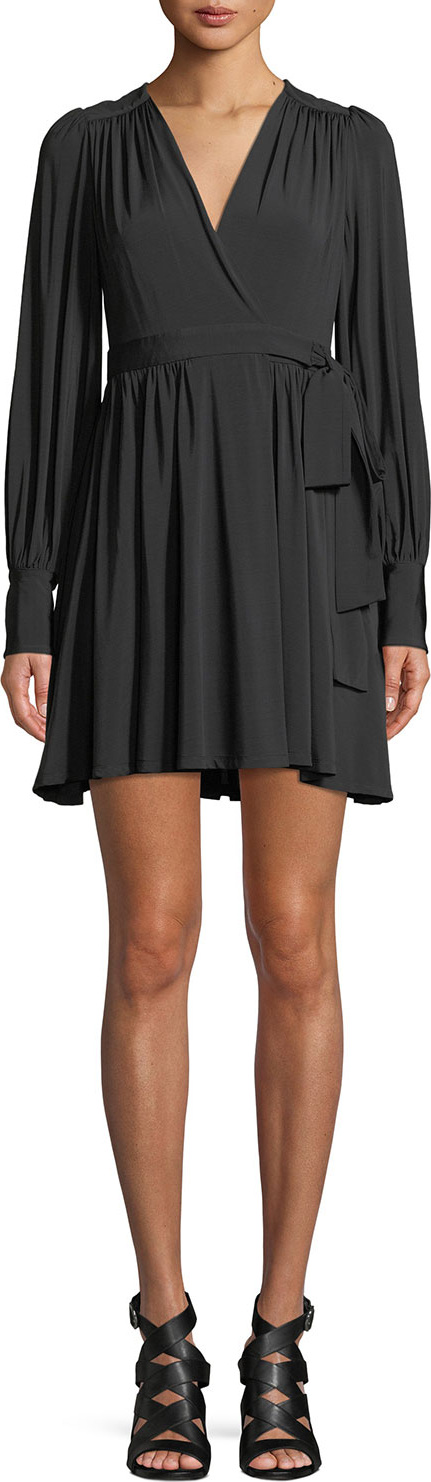 Zimmermann Golden Long-Sleeve Wrap Mini Dress