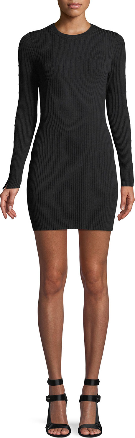 Jonathan Simkhai Ribbed Long-Sleeve Stapled Mini Dress