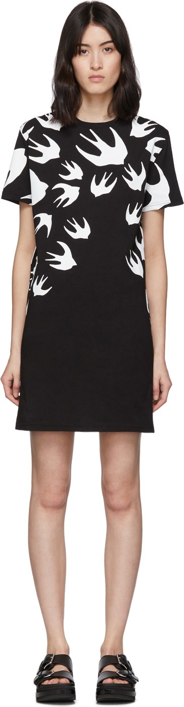 McQ - Alexander McQueen Black & White Swallow T-Shirt Dress