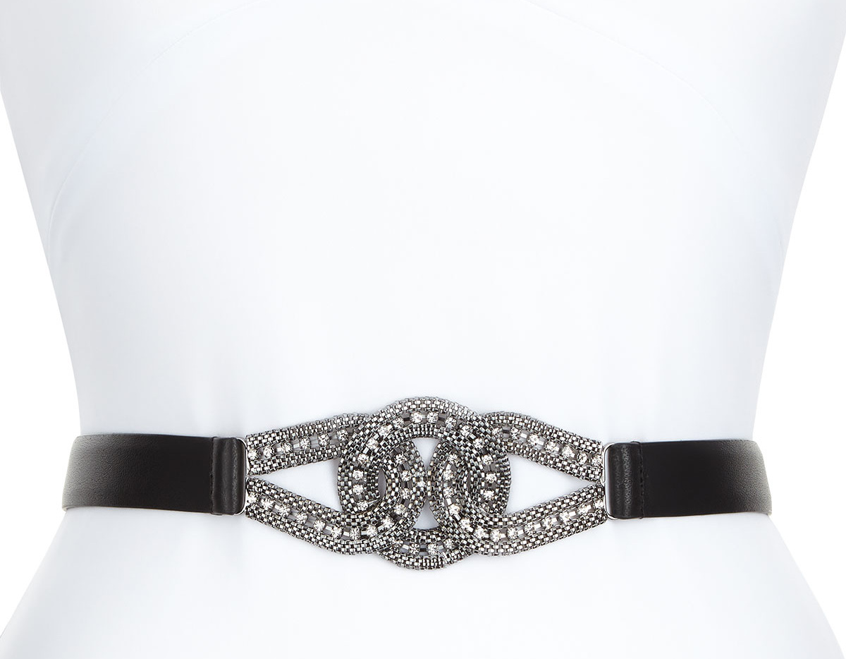 Deborah Drattell Octavia Jeweled Lambskin Belt, Black