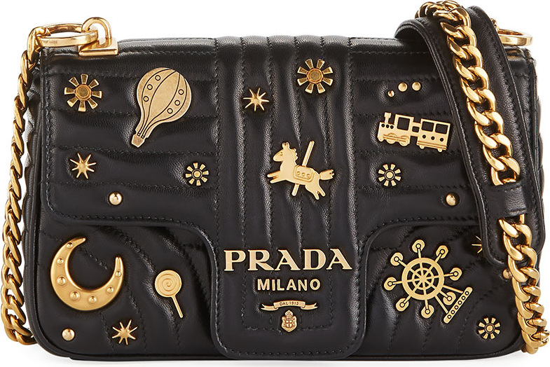 Prada Small Embellished Diagramme Shoulder Bag with Chain Strap