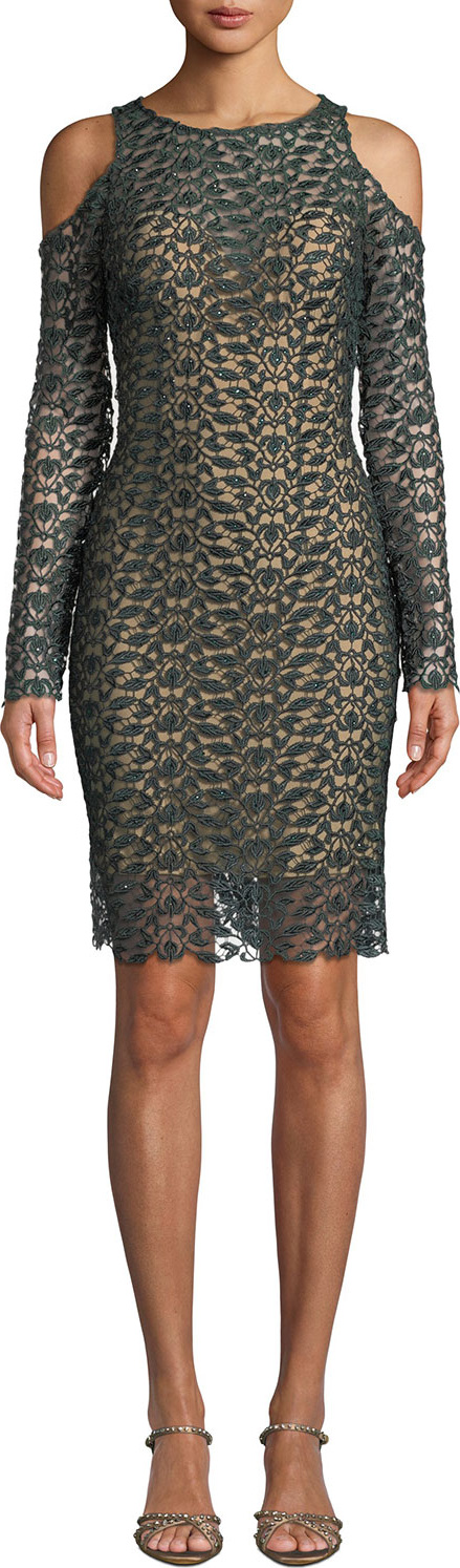 Jovani Long-Sleeve Lace Cold-Shoulder Dress