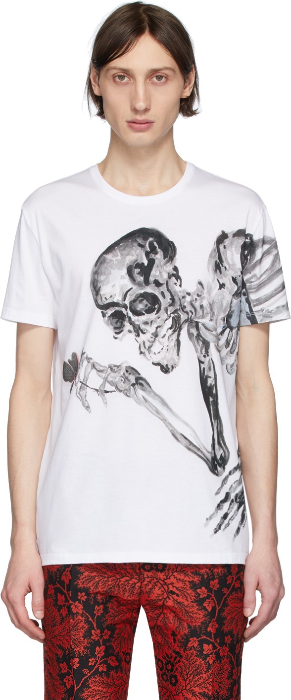 Alexander McQueen White & Grey Skeleton T-Shirt