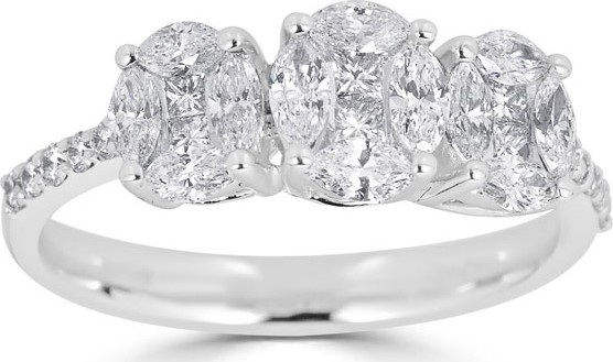 ZYDO Mosaic 18k White Gold Diamond Trinity Ring