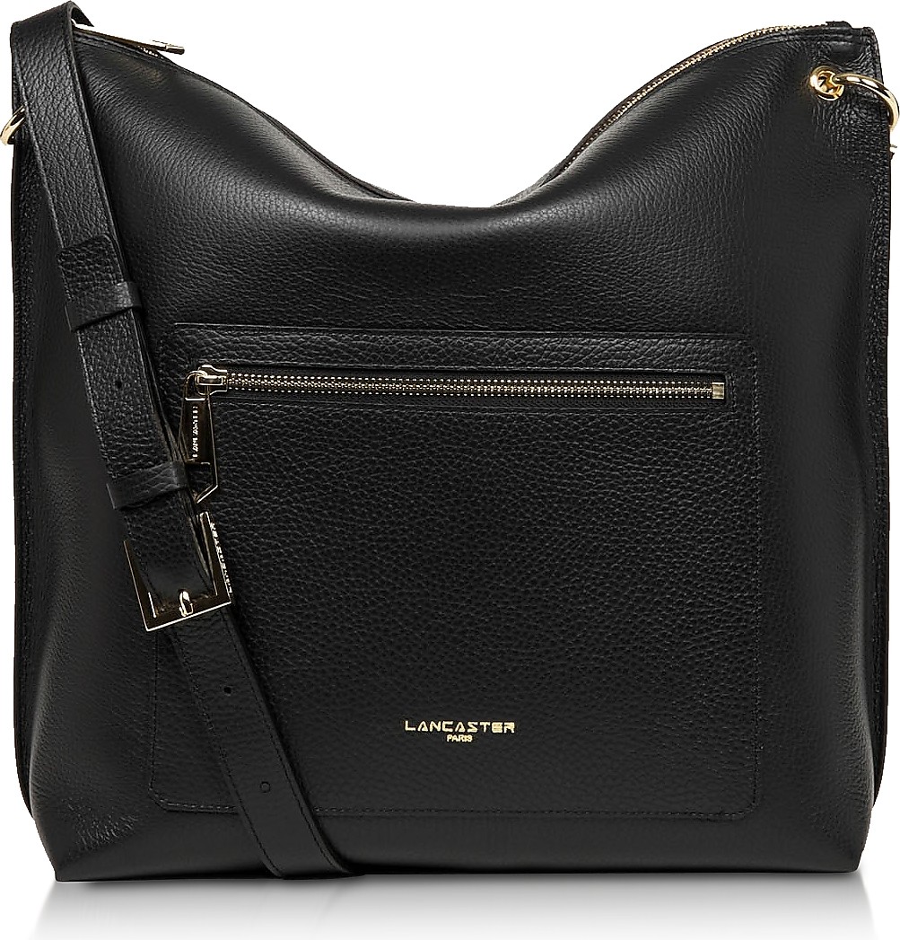 Lancaster Foulonne Double Black Grained Cow Leather Bucket Bag