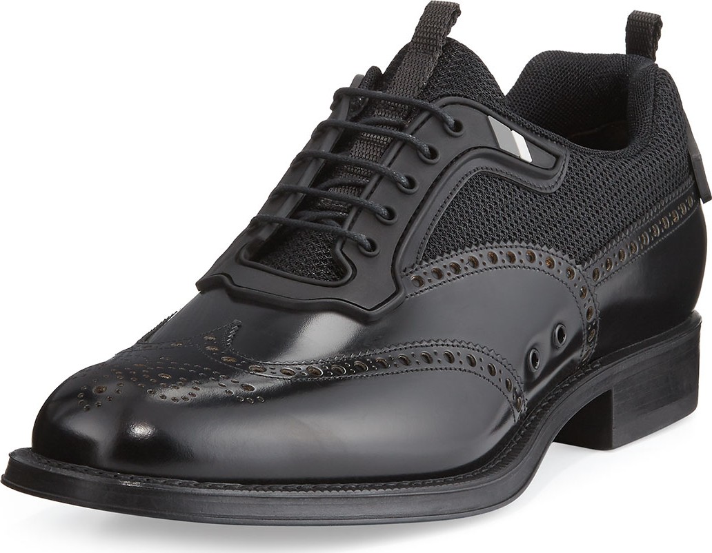 Prada Runway Hybrid Wing-Tip Oxford Sneaker, Black