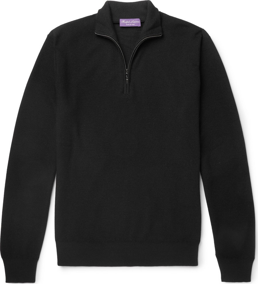 Ralph Lauren Purple Label Slim-Fit Merino Wool and Cashmere-Blend Piqué Half-Zip Sweater
