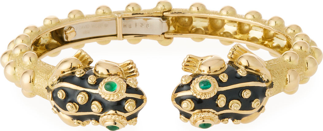 David Webb 18k Gold Baby Frog Cuff Bracelet in Black Enamel