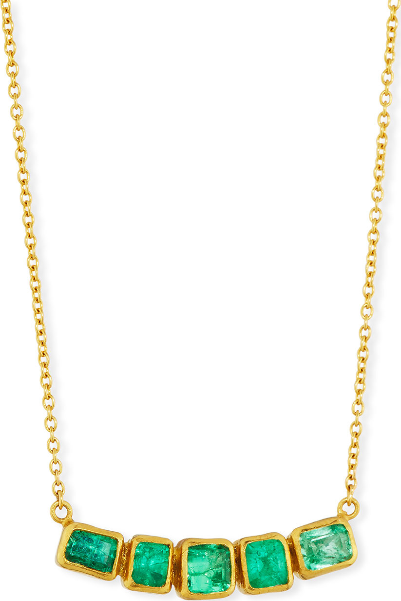 GURHAN Curved Emerald Bar Pendant Necklace