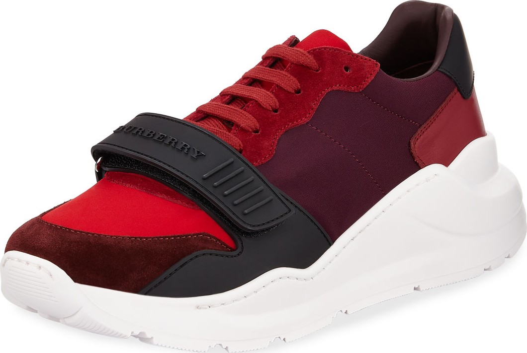 Burberry London England Men's Regis Neoprene Low-Top Sneakers w/ Exaggerated Sole, Dark Red