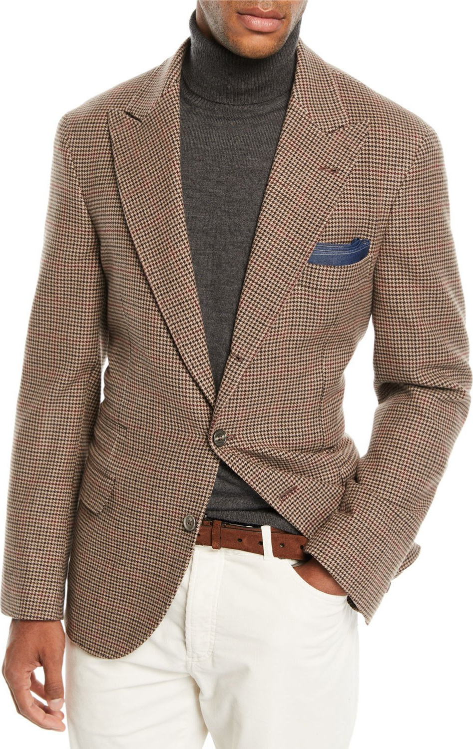 Brunello Cucinelli Men's Houndstooth Wool-Blend 3-Button Sport Jacket