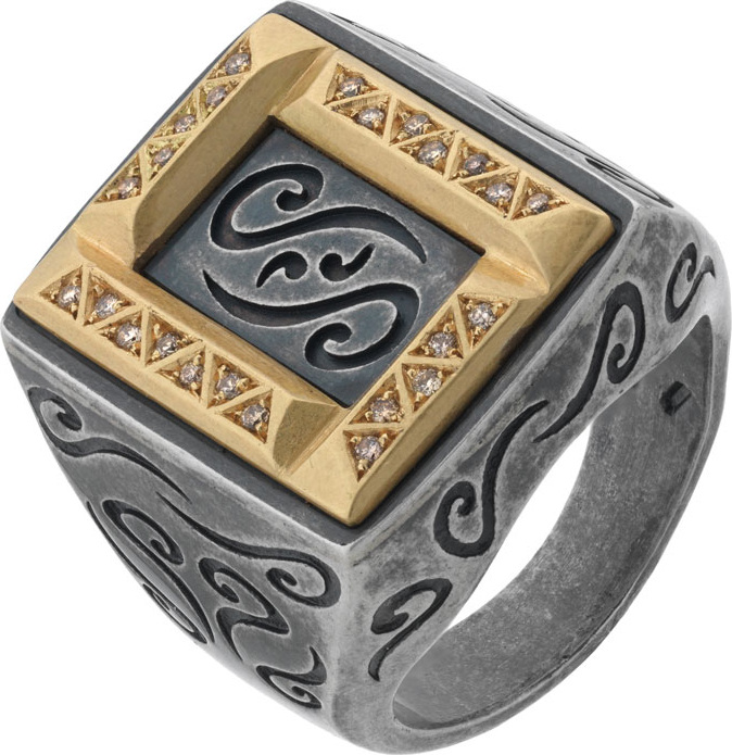 Marco Dal Maso Men's Ara Rectangular Ring w/ Diamonds, Size 10.5