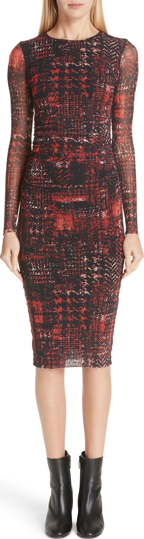 Fuzzi Long Sleeve Plaid Tulle Dress