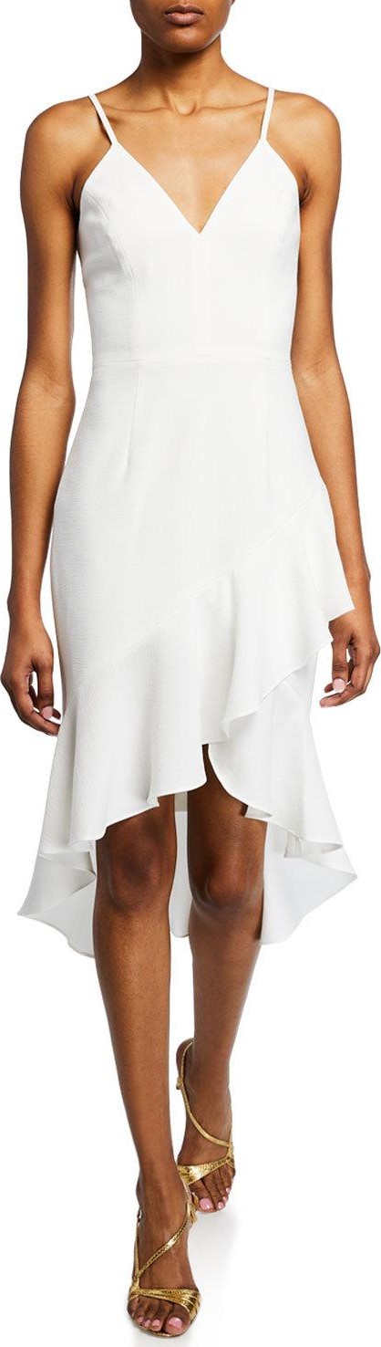 Dress the Population Wendy V-Neck Spaghetti-Strap Crepe High-Low Midi Dress