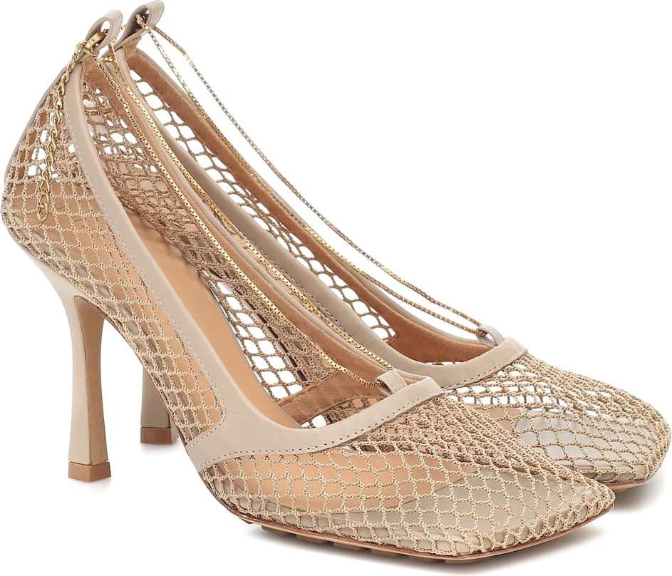 Bottega Veneta Leather-trimmed stretch-mesh pumps