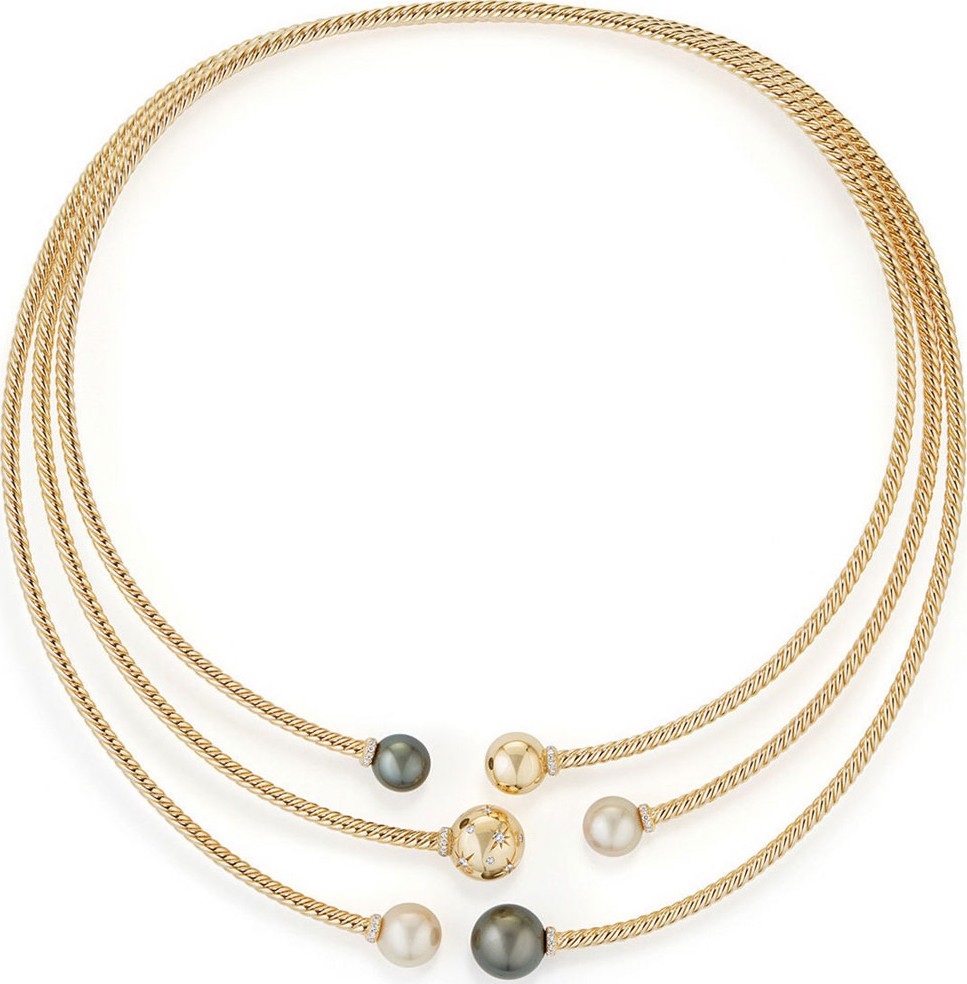 David Yurman Solari Three-Row Pearl & Diamond Open Collar Necklace