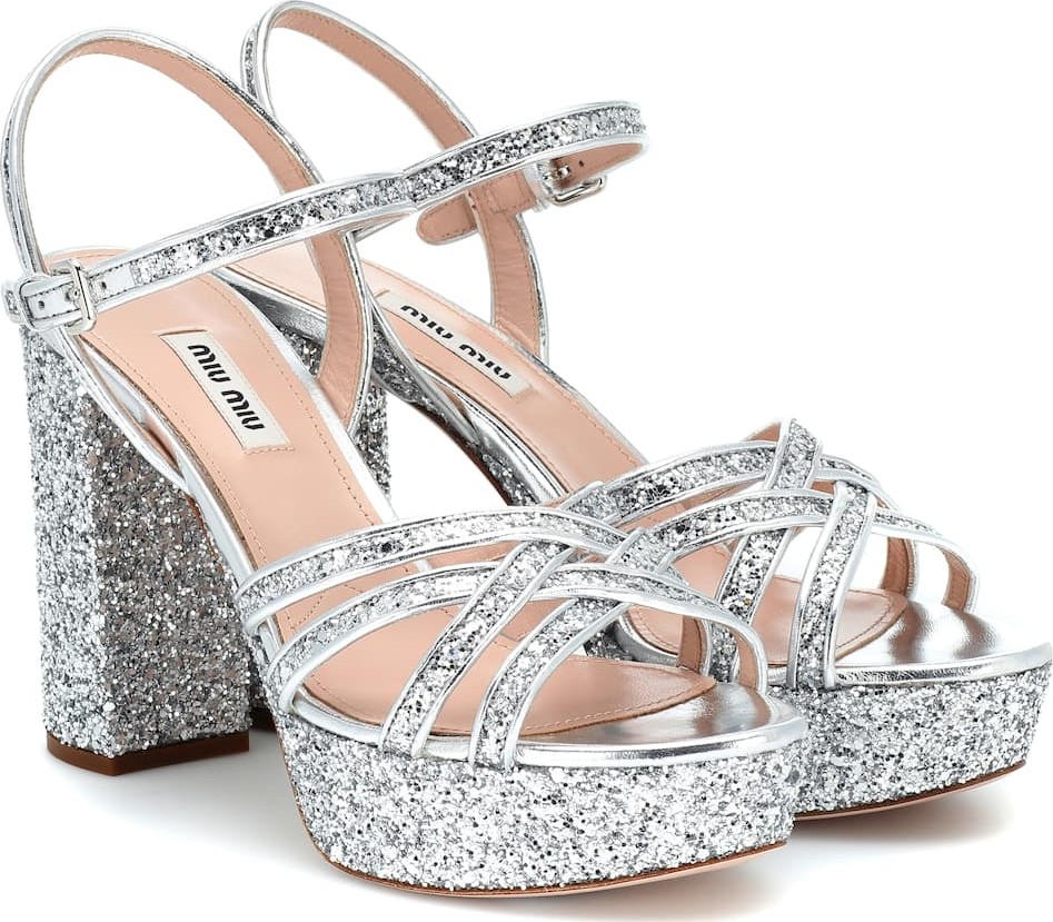 Miu Miu Glitter leather platform sandals