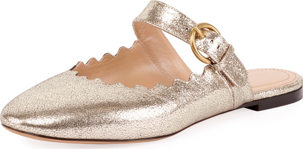 Chloe Lauren Flat Scalloped Mule with Buckle