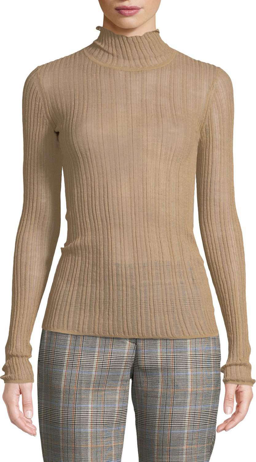 Theory Sheer Fitted Wool Turtleneck Sweater