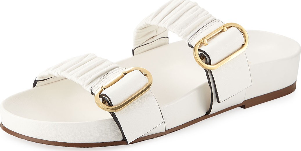 Stuart Weitzman Shalene Buckled Leather Slide Sandals