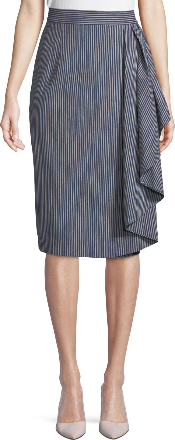 Badgley Mischka Striped Skirt w/ Draped Ruffle