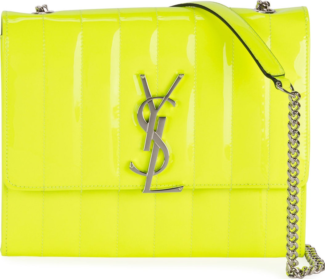 Saint Laurent Vicky Shiny Quilted Wallet on Chain